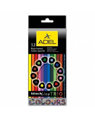 Карандаши цветные Adel Blackline TRIO 211-3312-000 трехгранные черное дерево d=3мм 12цв. цветной корпус коробка/европод.